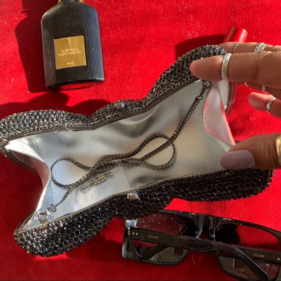 New Black Rhinestone Bow Minaudiére Clutch Evening Bag - Picture 6 of 10